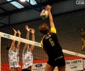 Puzzle Attaque sur le réseau et la tentative de bloquer la défense dans un match de volley-ball