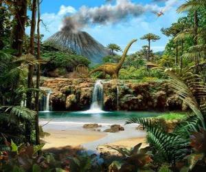 Puzzle Beau paysage avec les dinosaures