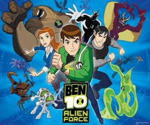 Puzzle Ben, Gwen et Kevin, les protagonistes humains de Ben 10 et ses 10 personnalités extraterrestres