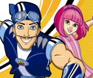 Puzzle Bienvenue à Lazy Town. Sportacus et Stéphanie