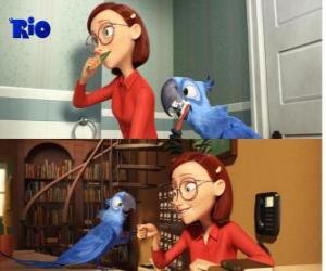 Puzzle Blu avec Linda sa maîtresse dans le film de Rio