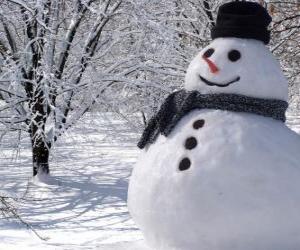 Puzzle Bonhomme de neige avec chapeau et écharpe