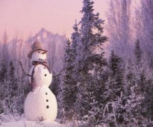 Puzzle Bonhomme de neige avec un décor de neige