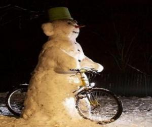 Puzzle Bonhomme de neige dans bicyclette