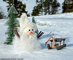 Puzzle Bonhomme de neige et traîneau