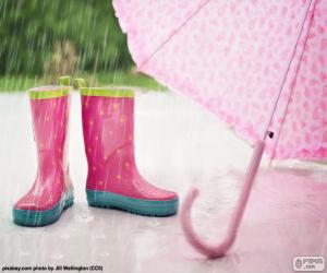 Puzzle Bottes et parapluie rose