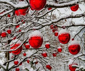 Puzzle Boules de Noël rouge