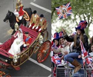 Puzzle British Royal mariage entre le prince William et Kate Middleton, la marche dans le transport acalamados citoyens
