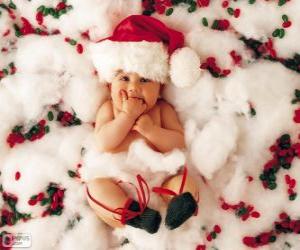 Puzzle Bébé avec un chapeau de Père Noël