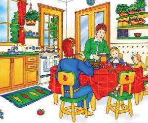 Puzzle Caillou et sa famille de manger dans la cuisine