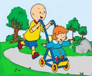 Puzzle Caillou à faire une promenade avec la petite sœur dans la poussette