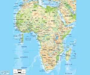 Puzzle Carte de l'Afrique. Le continent africain se trouve entre les océans Atlantique, Indien et Pacifique. Elle est également bordée par la mer Méditerranée et la mer rouge