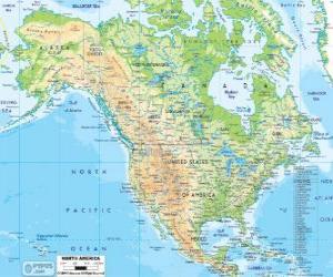 Puzzle Carte de l'Amérique du Nord. Amérique du Nord comprenant les pays de Canada, États-Unis et Mexique