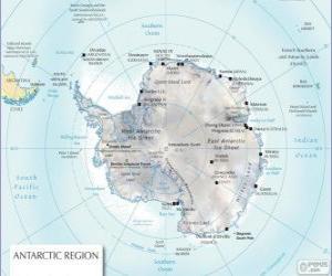 Puzzle Carte de l'Antarctique. Le pôle sud est sur le continent Antarctique