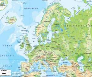 Puzzle Carte de l'Europe. Le continent européen s'étend à travers la Russie vers les montagnes de l'Oural