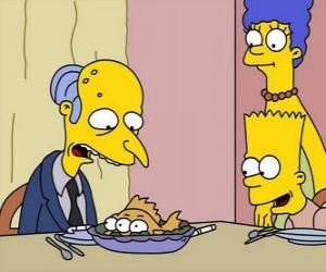 Puzzle Charles Montgomery Burns air perplexe trois yeux de poissons qui leur servent à manger Marge et Bart