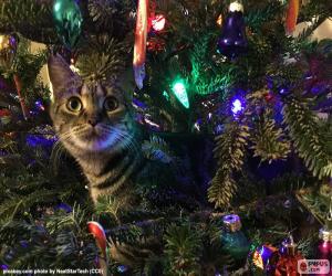 Puzzle Chat et arbre de Noël