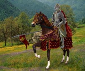 Puzzle Chevalier avec casque et armure et avec sa lance prêt monté sur son cheval