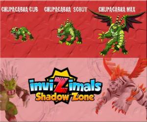 Puzzle Chupacabra Cub, Chupacabra Scout, Chupacabra Max. Invizimals Shadow Zone. Animal légende, un vampire qui est à moitié chauve-souris, moitié dragon