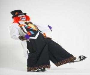 Puzzle Clown avec le plein de costumes, un chapeau, perruque, gants, cravate, pantalon gros et gros souliers