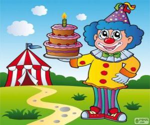 Puzzle Clown avec un gâteau d'anniversaire