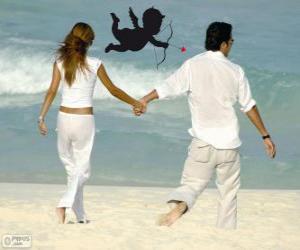 Puzzle Couple amoureux à pied le long de la plage