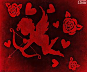 Puzzle Cupidon, les coeurs et les roses