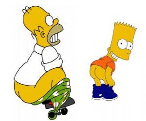 Puzzle Dans Homère, il est accroché à un pantalon de roue et imite Bart enseignant à l'arrière