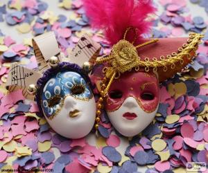 Puzzle Deux masques et confettis