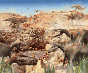 Puzzle Dinosaures dans un terrain rocailleux