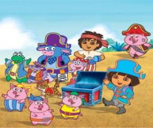 Puzzle Dora avec ses amis à jouer à des pirates