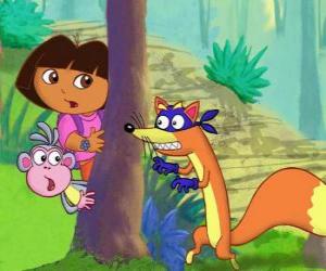 Puzzle Dora et Babouche le singe se cacher le méchant de Zorro
