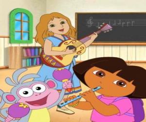Puzzle Dora et Babouche le singe dans une classe de musique