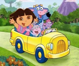 Puzzle Dora et ses amis dans une petite voiture