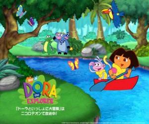 Puzzle Dora et son ami signe Babouche sur un bateau