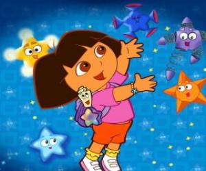 Puzzle Dora joue avec des étoiles