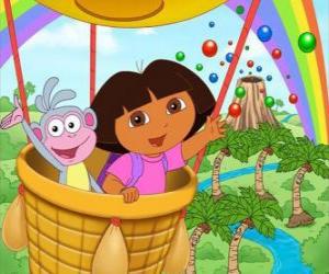 Puzzle Dora l'exploratrice et son ami singe Babouche en aérostat