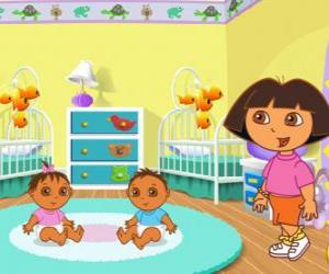 Puzzle Dora l'exploratrice s'occuper de deux bébés