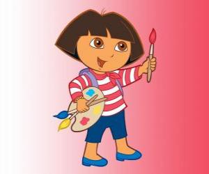 Puzzle Dora l'exploratrice avec le pinceau et la palette de couleurs