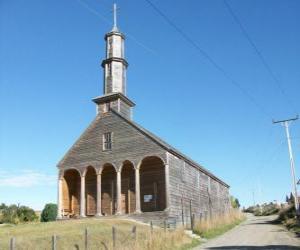 Puzzle Églises de Chiloé, construit entièrement en bois. Chili.
