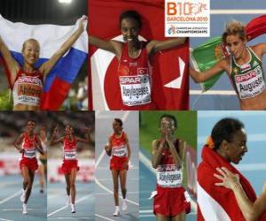 Puzzle Elvan Abeylegesse dans le champion de 10000 m, Inga Abitova et Jessica Augusto (2e et 3e) de l'athlétisme européen de Barcelone 2010