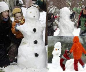 Puzzle Enfants jouant avec un bonhomme de neige