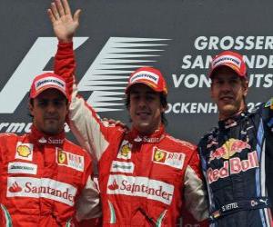 Puzzle Fernando Alonso, Felipe Massa, Sebastian Vettel, Hockenheim, Grand Prix d'Allemagne (2010) (1er, 2e et 3e annonces)