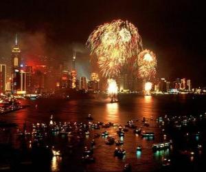 Puzzle Feux d'artifice à l'occasion du Nouvel An à Hong Kong
