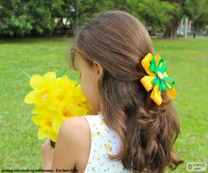 Puzzle Fille avec des fleurs