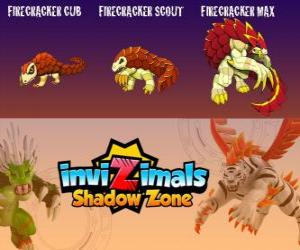 Puzzle Firecracker Cub, Firecracker Scout,Firecracker Max. Invizimals Shadow Zone. Créatures de feu et de cendres qui vivent au fond des volcans