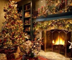 Puzzle Foyer en Noël avec les ornementations de Noël