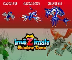 Puzzle Glaucus Cub, Glaucus Scout, Glaucus Max. Invizimals Shadow Zone. Créatures presque aveuglément voraces qui vivent dans les profondeurs des mers du sud de la Chine