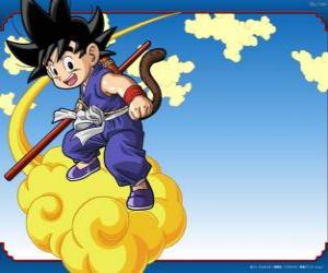 Puzzle Goku au guidon de sa Kinton nuage qui peut voler à haute vitesse