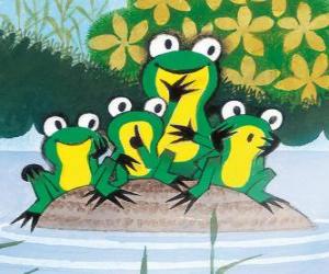 Puzzle Grenouilles sur une pierre dans l'eau